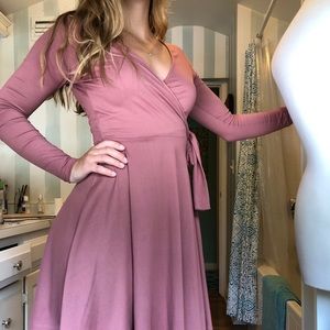 Pink long sleeve wrap dress - small